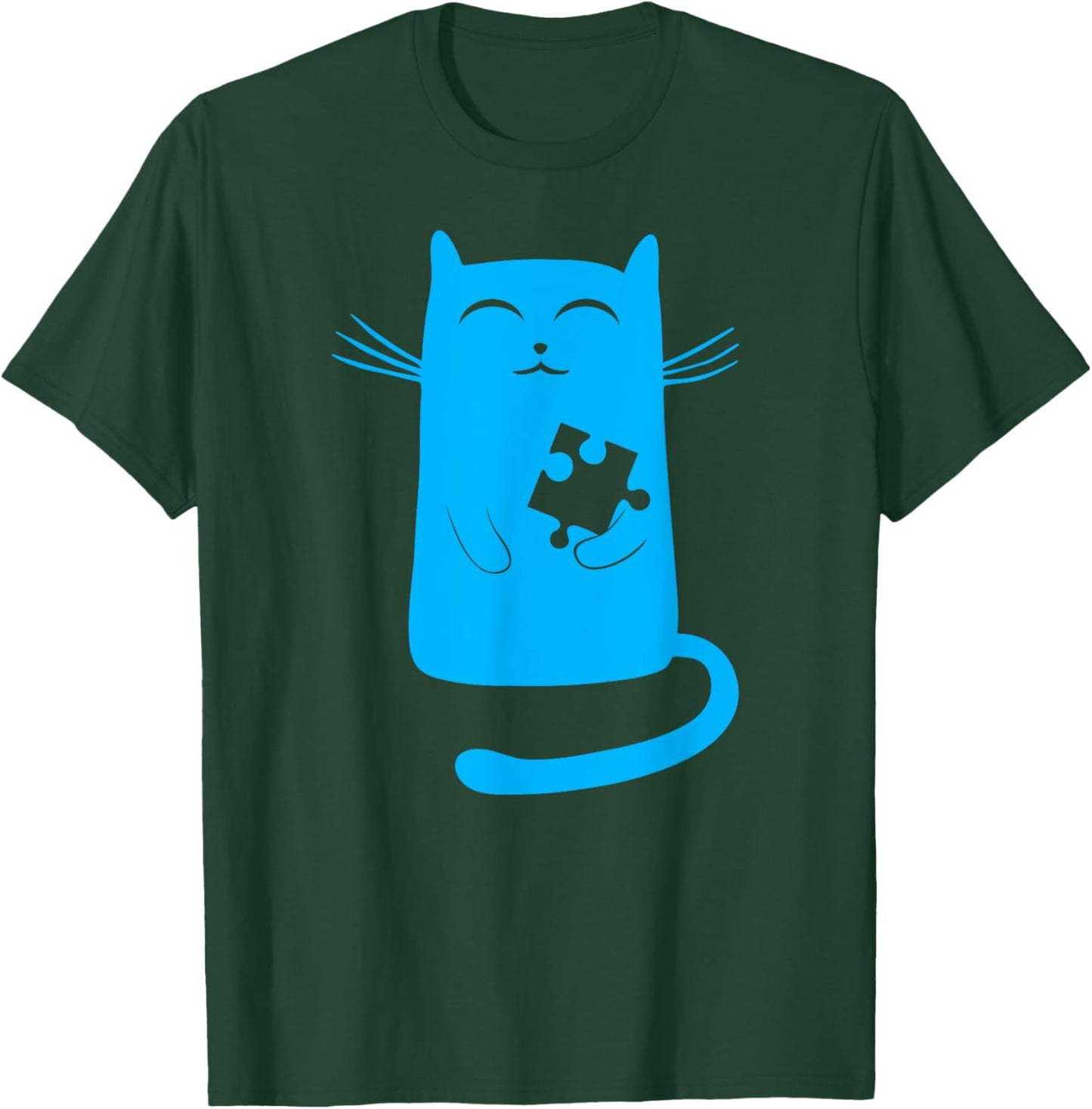 Autism Kitty Cat Illustration Blue Puzzle Piece T-Shirt - T-Shirt | Forest