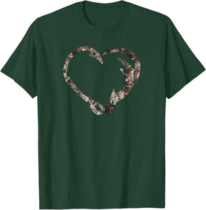 Camo Fish Hook Antler Deer Hunting Buck Hunter Dad Boyfriend T-Shirt - T-Shirt | Forest