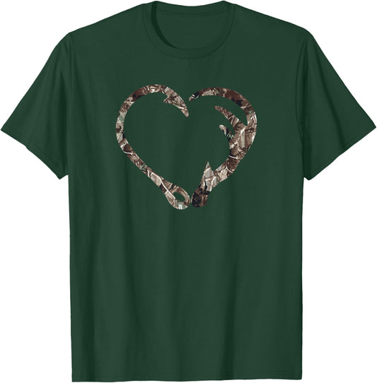 Camo Fish Hook Antler Deer Hunting Buck Hunter Dad Boyfriend T-Shirt - T-Shirt | Forest