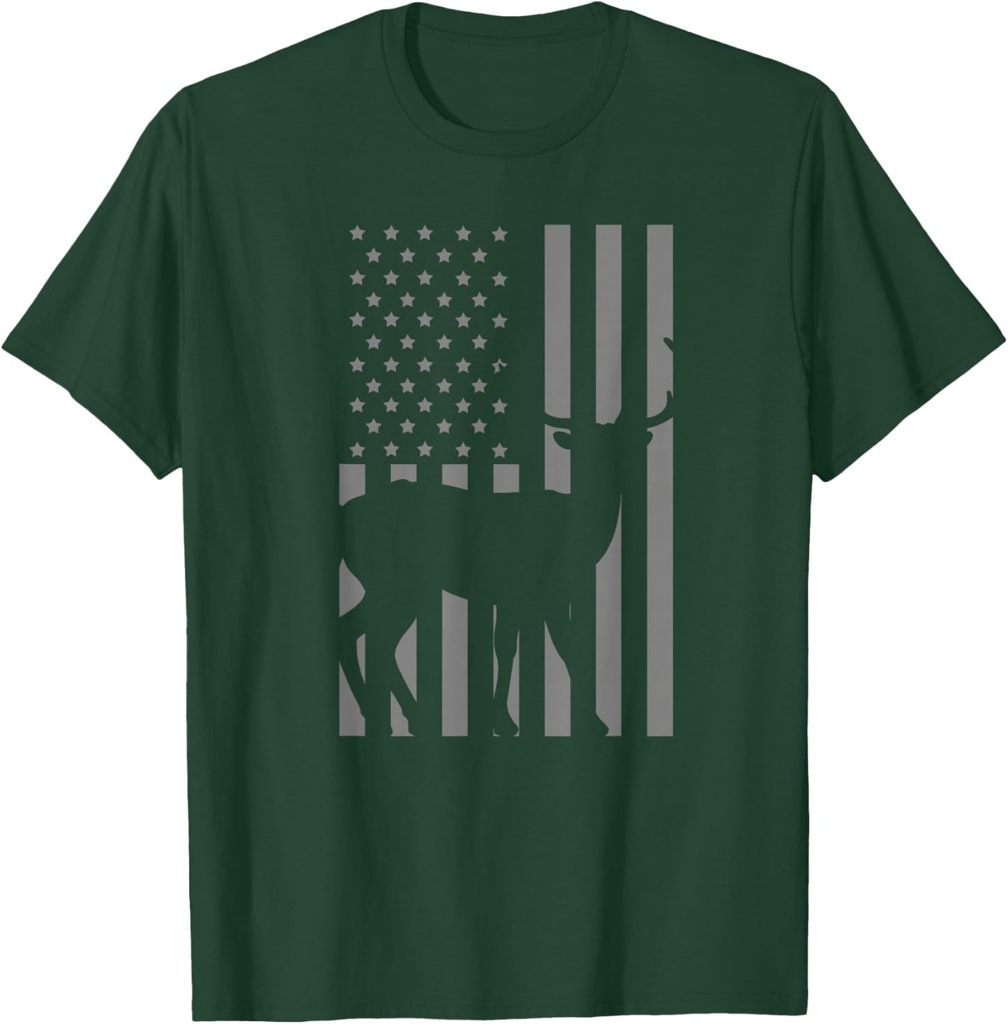 Deer American Flag Grey Retro Hunting Avocation Hunter Gift T-Shirt - T-Shirt | Forest