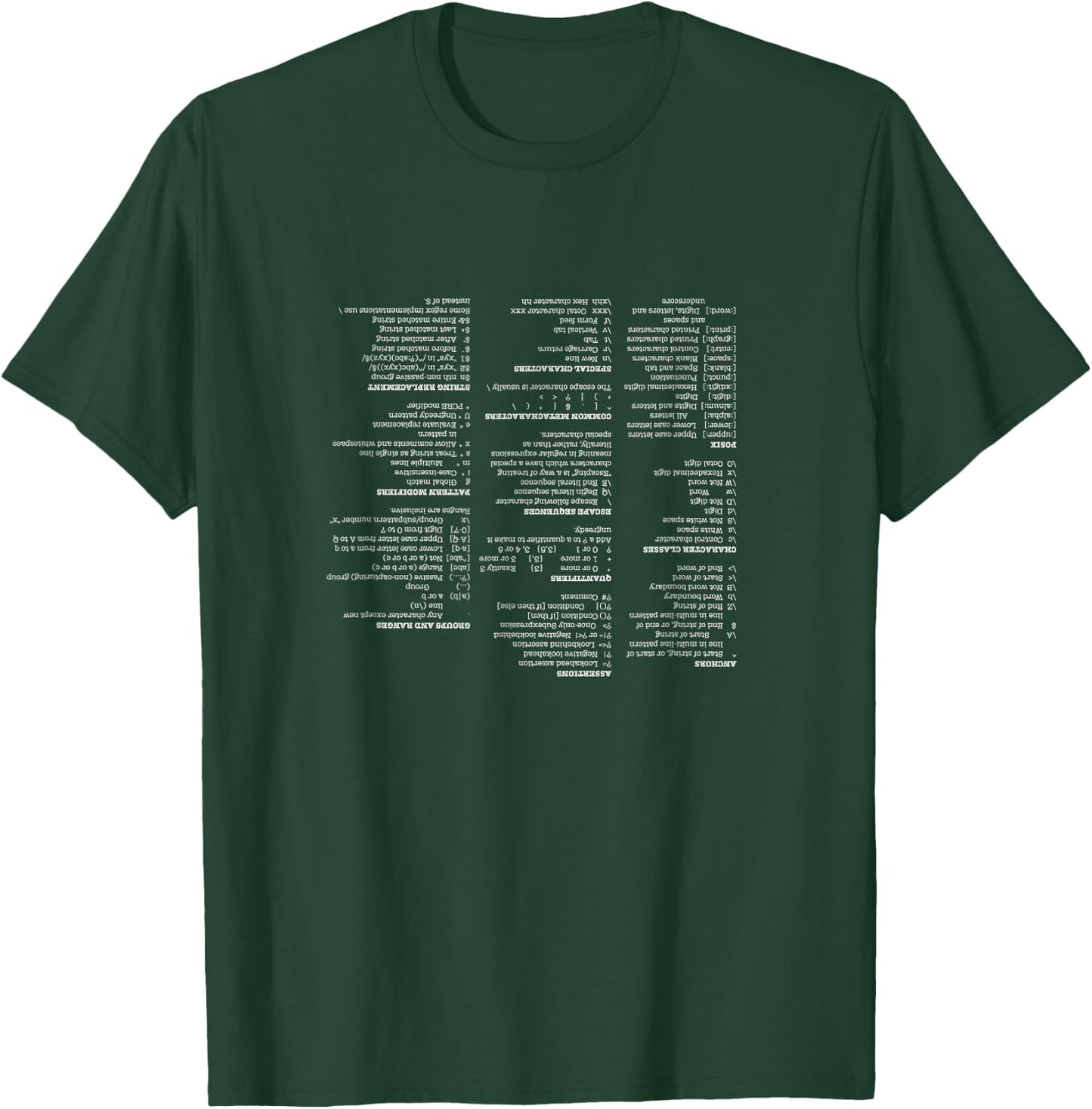 RegEx Cheat Sheet - Linux Geek Humor for Programmer T-Shirt - T-Shirt | Forest