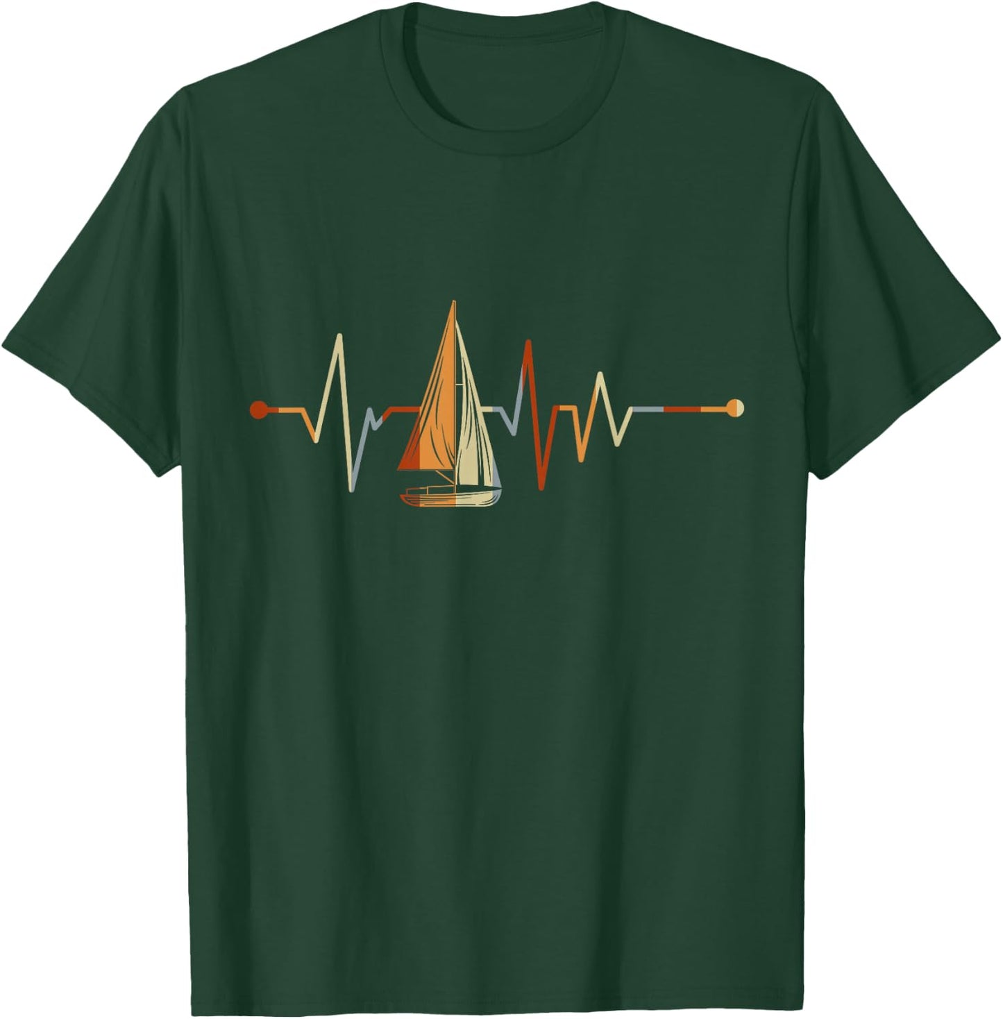 Sea Captain Gift Sail Boat Heartbeat Boat Sailing T-Shirt - T-Shirt | Forest
