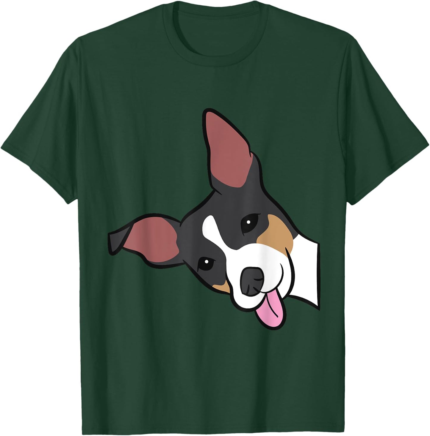 Rat Terrier Dog Peeking From Side Funny Rat Terrier Men Women Girls Kids T-Shirt - T-Shirt | Forest