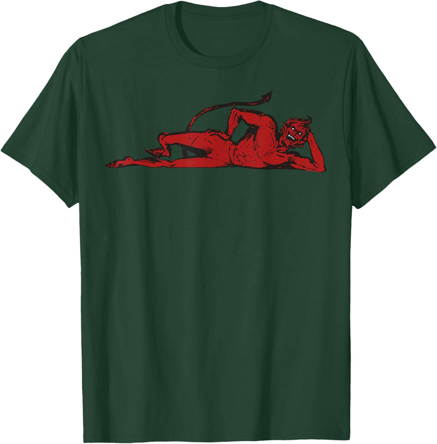 Mischievous Red Devil Design With Horns And Pointed Tail T-Shirt - T-Shirt | Forest