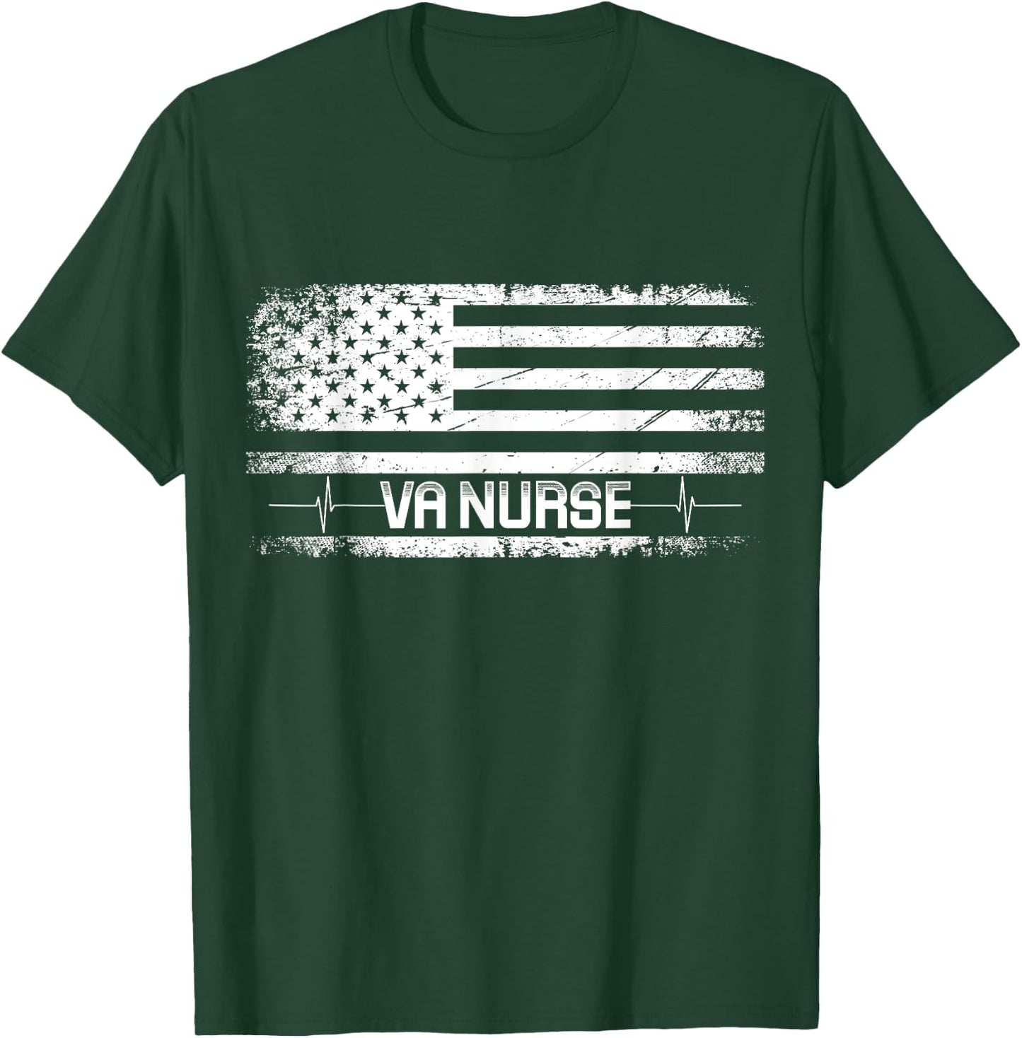 VA Nurse Vintage Patriotic American Flag USA 4th of July T-Shirt - T-Shirt | Forest