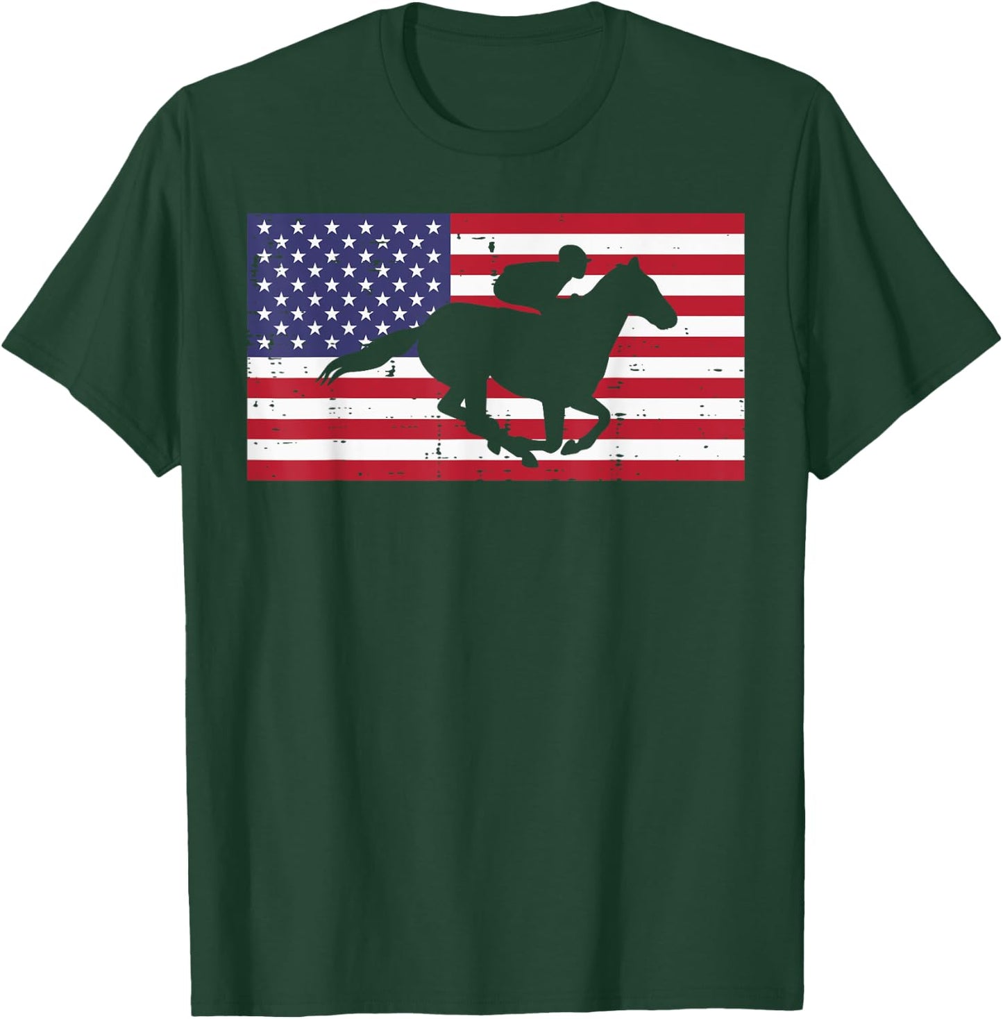 Horse Riding US Flag Horseback Racing Patriotic Equestrian T-Shirt - T-Shirt | Forest