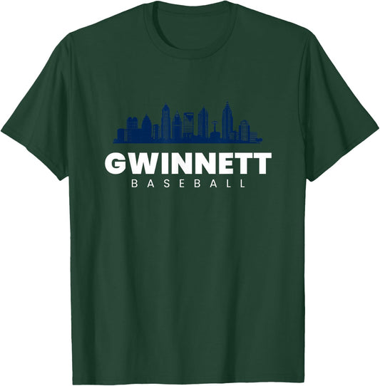 Gwinnett Baseball Vintage City Skyline Retro Baseball Lover T-Shirt - T-Shirt | Forest