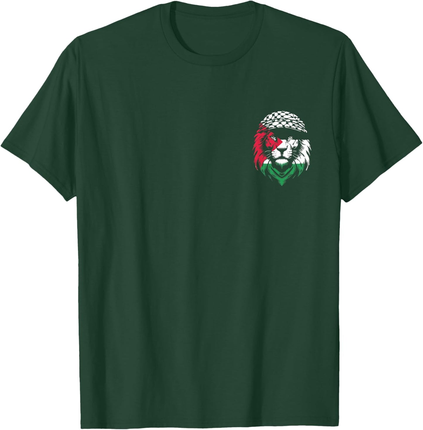 Lion Keffiyeh Time of Palestine Flag Pocket T-Shirt - T-Shirt | Forest