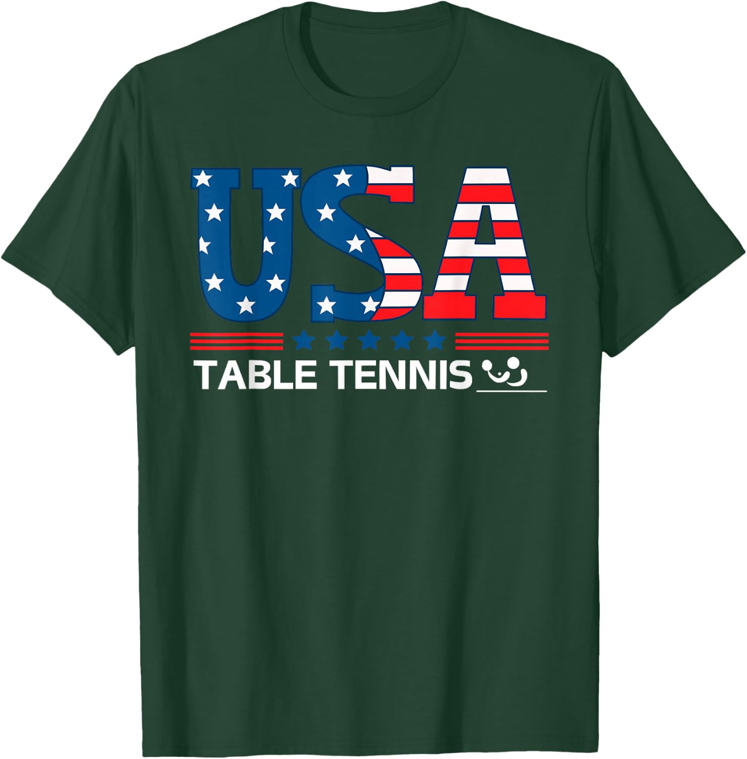 Table Tennis United States Flag USA Team Sport Table Tennis T-Shirt - T-Shirt | Forest