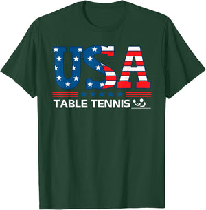 Table Tennis United States Flag USA Team Sport Table Tennis T-Shirt - T-Shirt | Forest