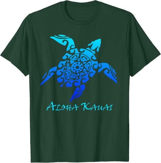 Aloha Kauai Vintage Hawaiian Island Tribal Turtle T-Shirt - T-Shirt | Forest
