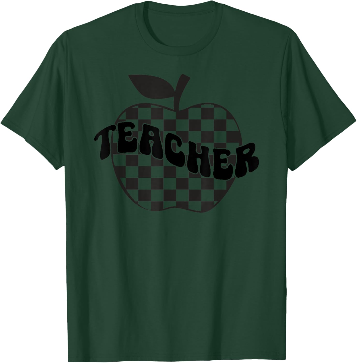 Back to School Checkered Apple Teacher Checkerboard Teacher Women Girls Kids T-Shirt - T-Shirt | Forest