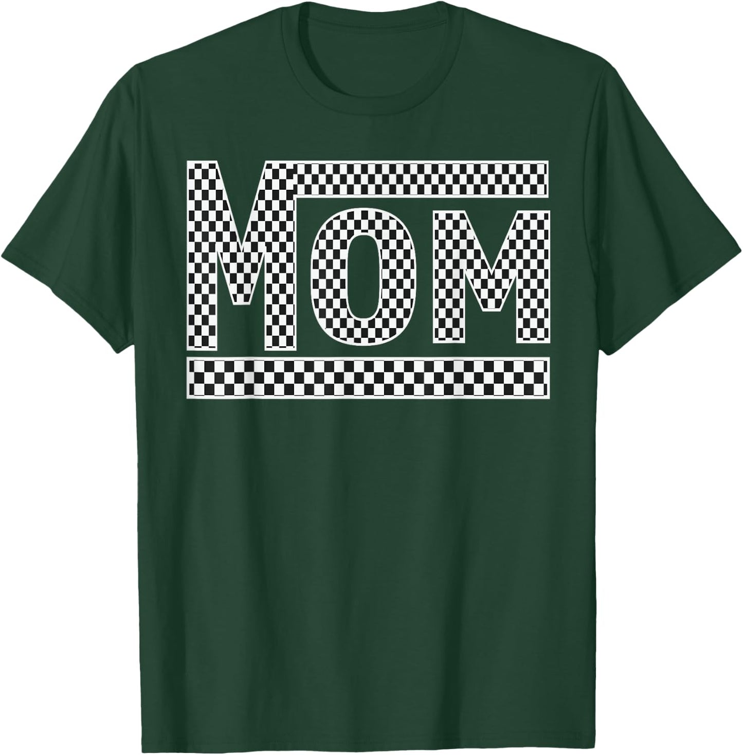 MOM Checkered Mother Mama Women Racing Pit Crew Funny T-Shirt - T-Shirt | Forest