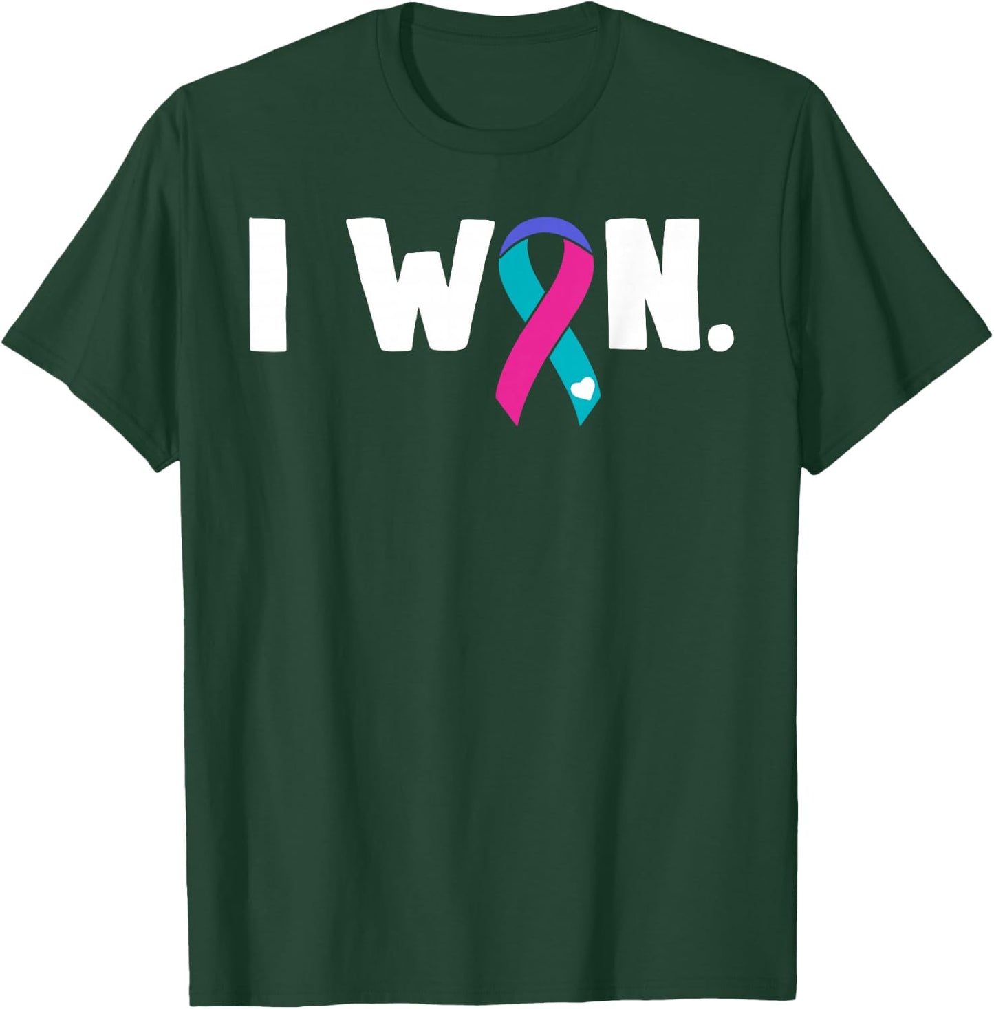 I Won Thyroid Cancer Cancer Survivor Blue Pink Teal Ribbon T-Shirt - T-Shirt | Forest