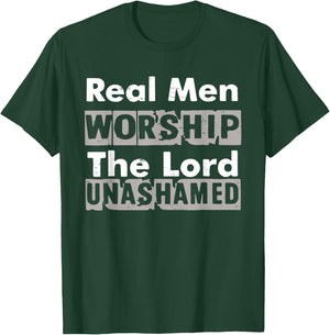 Real Men Worship The Lord Unashamed Retro God Jesus Faith T-Shirt - T-Shirt | Forest