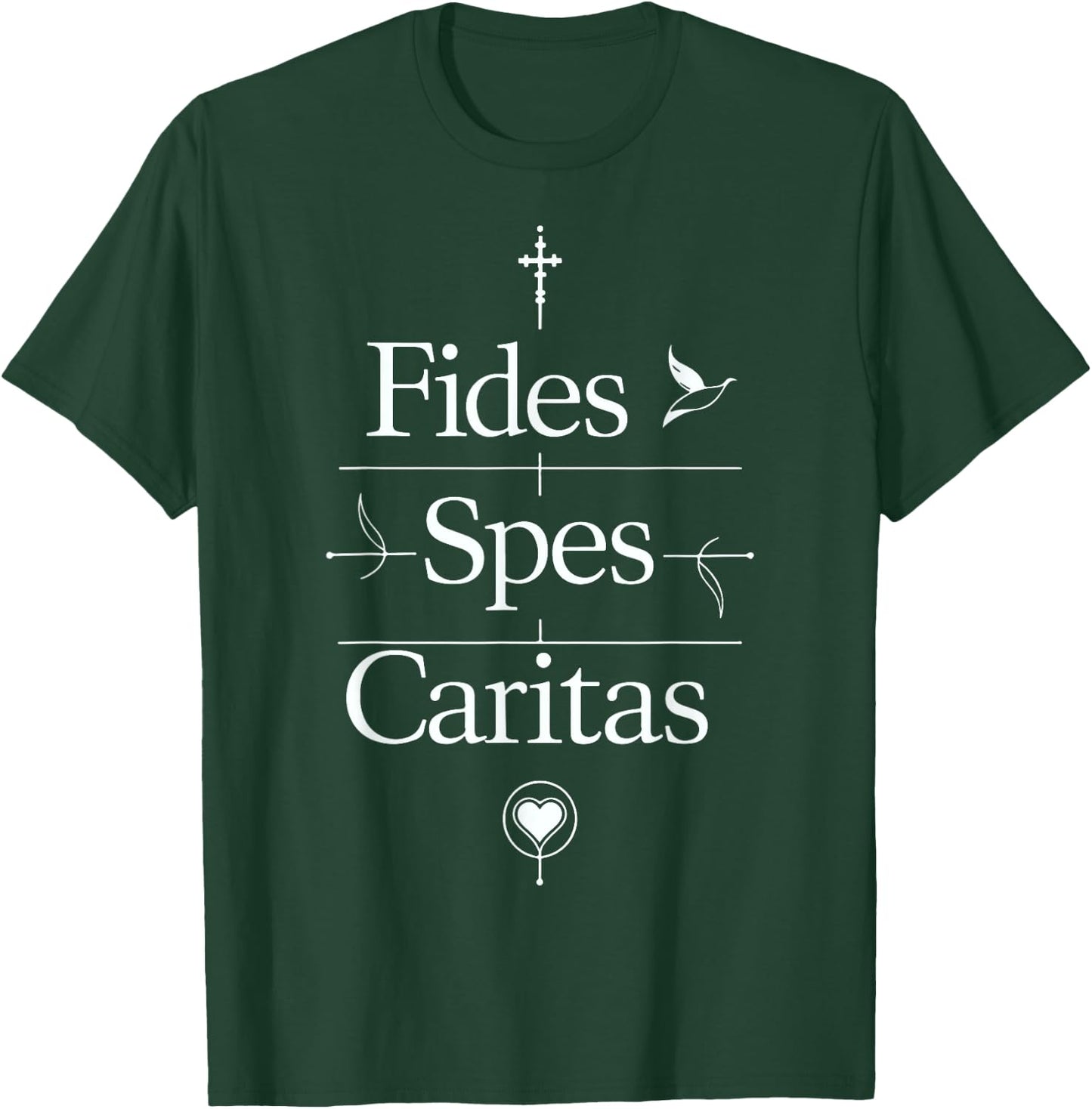 Fides Spes Caritas Religious Latin Faith Hope Love Cross T-Shirt - T-Shirt | Forest