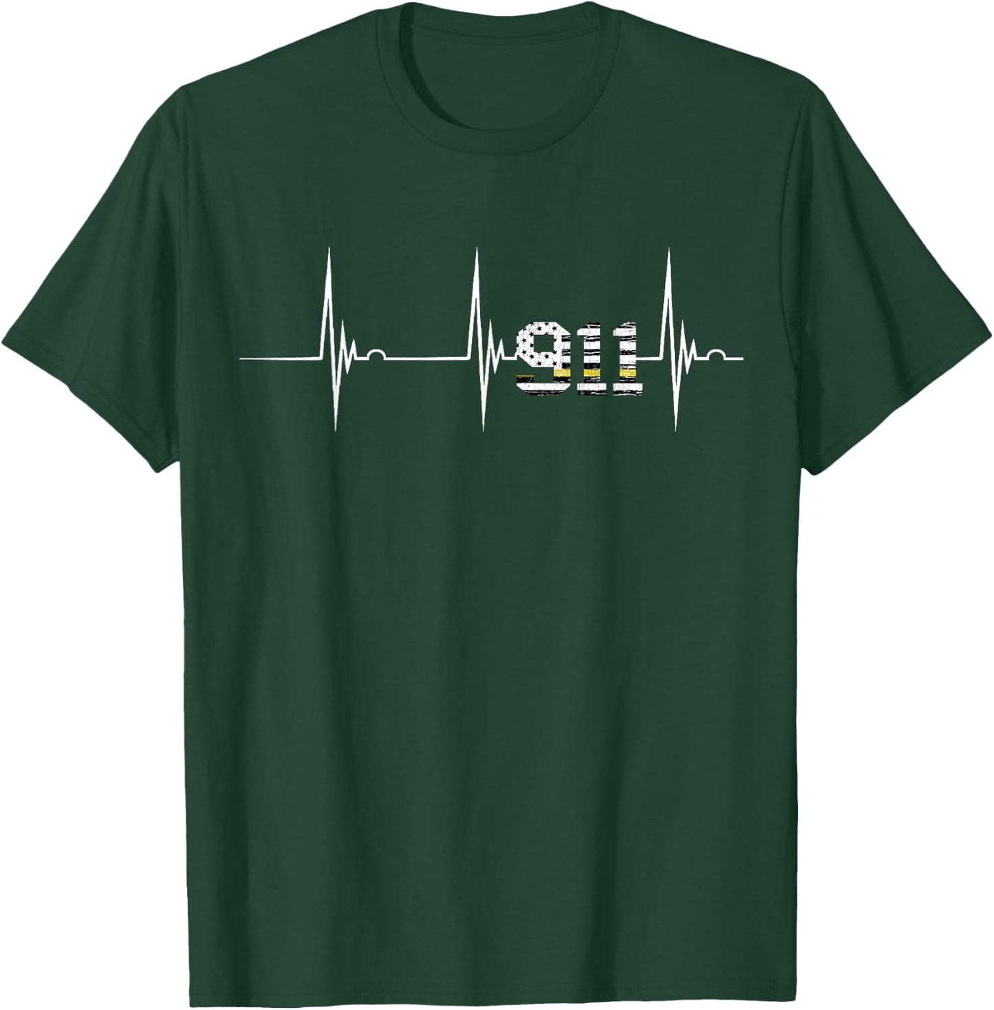 Dispatcher 911 Vintage USA Flag Heartbeat EKG Pulse Dispatch Small T-Shirt - T-Shirt | Forest
