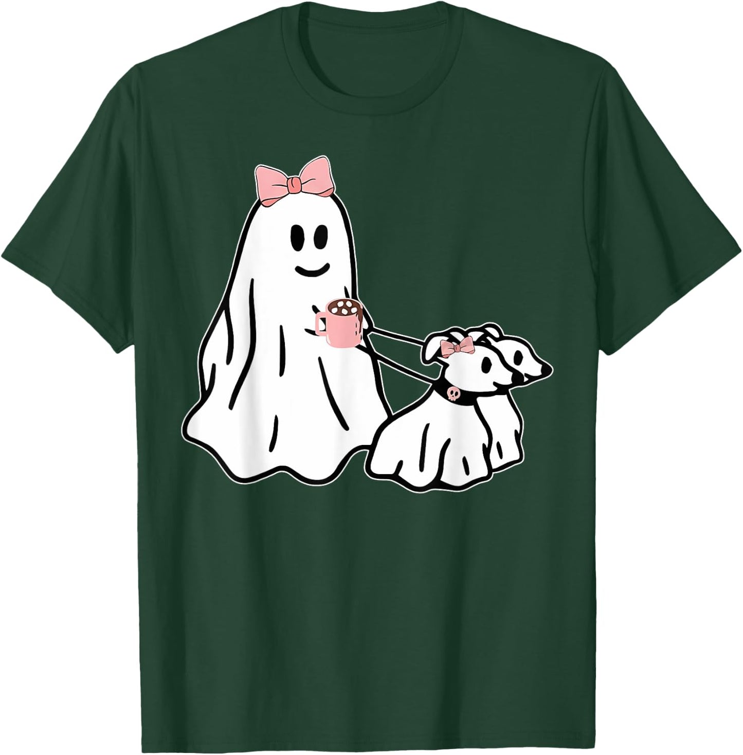 Funny Ghost Walking Dog Spooky Season Halloween Coquette T-Shirt - T-Shirt | Forest
