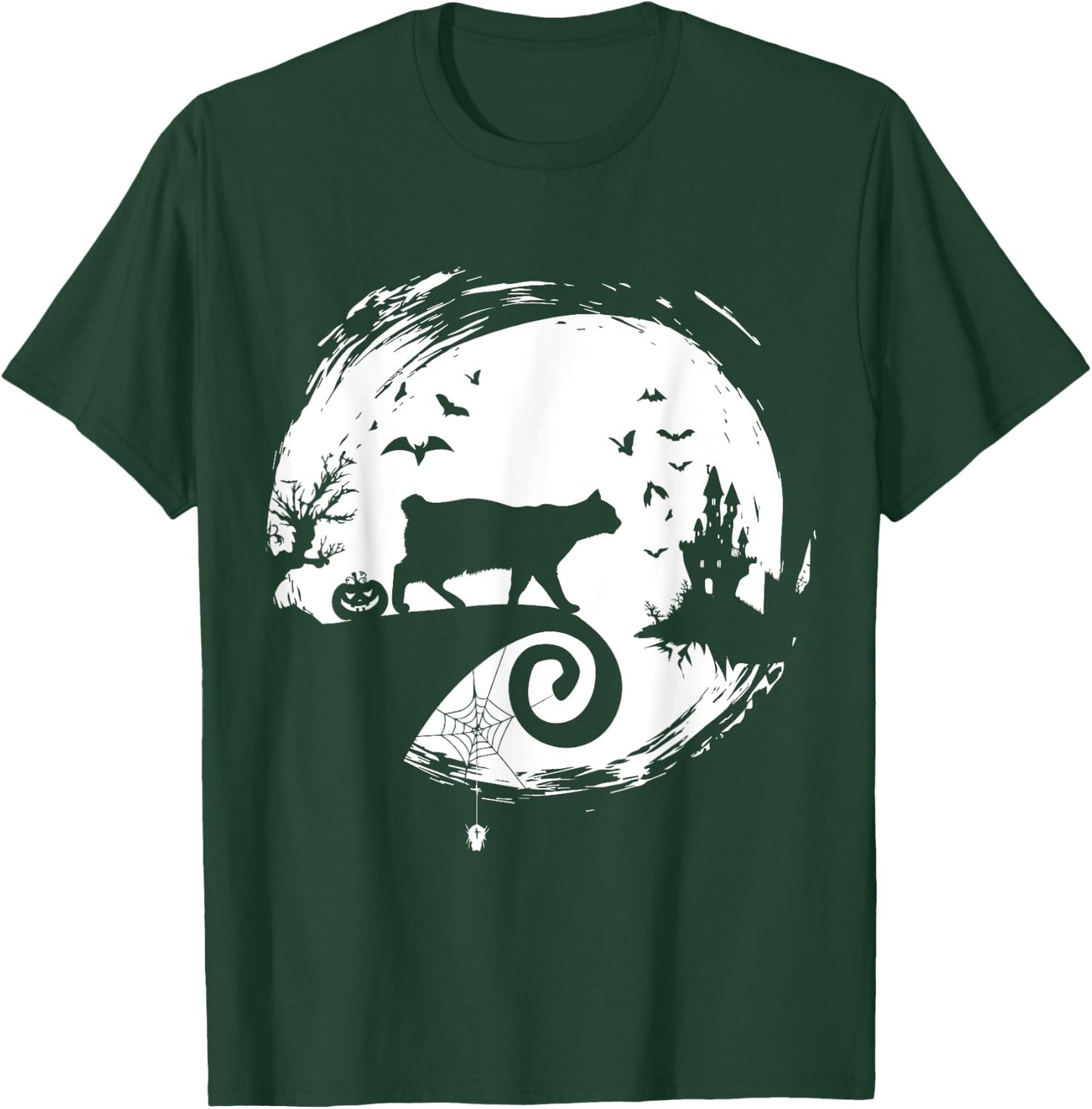 Manx Cat Halloween Costume Moon Silhouette Creepy Horror T-Shirt - T-Shirt | Forest