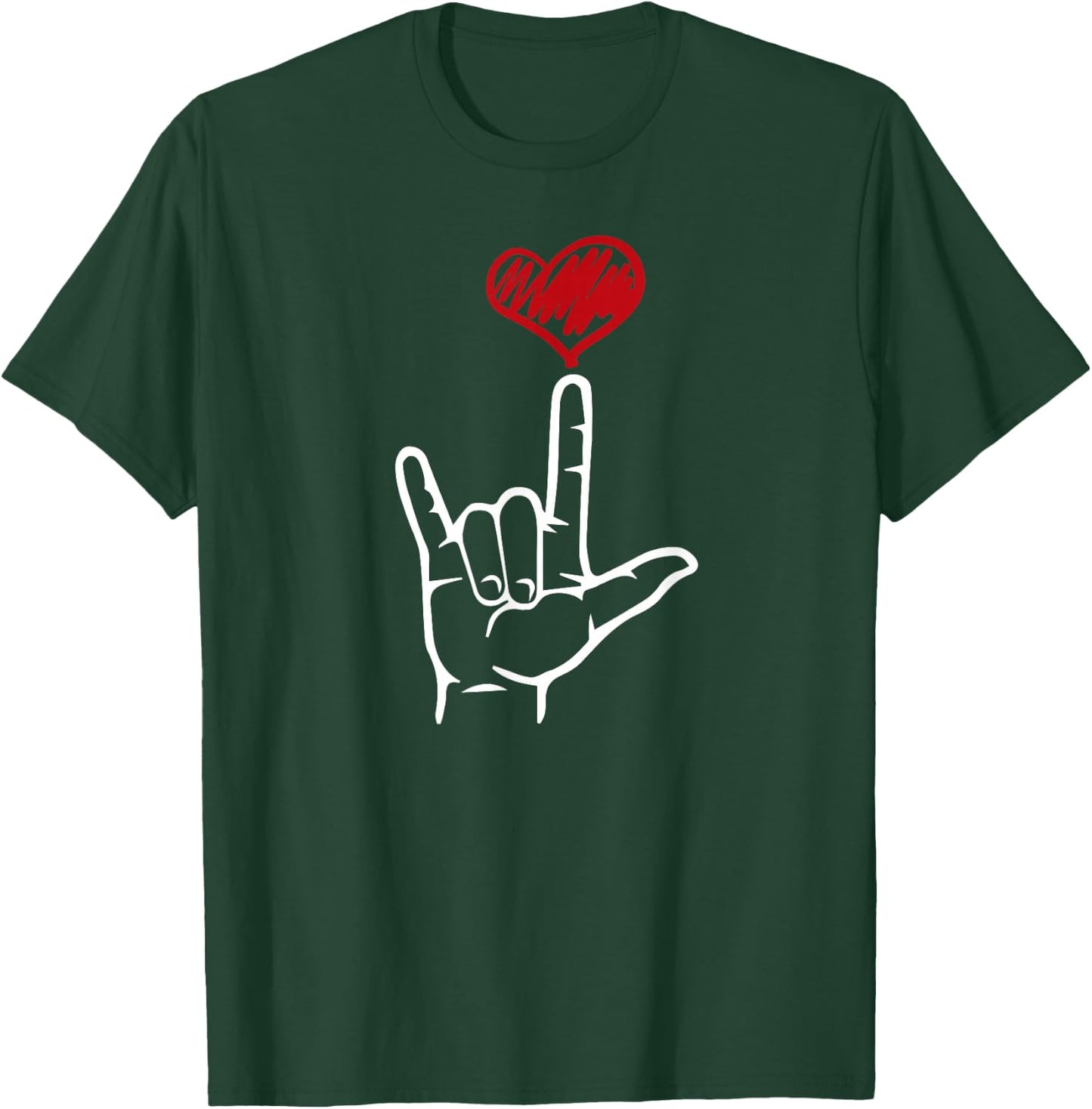 ASL I Love You Hand Heart American Sign Language T-Shirt - T-Shirt | Forest