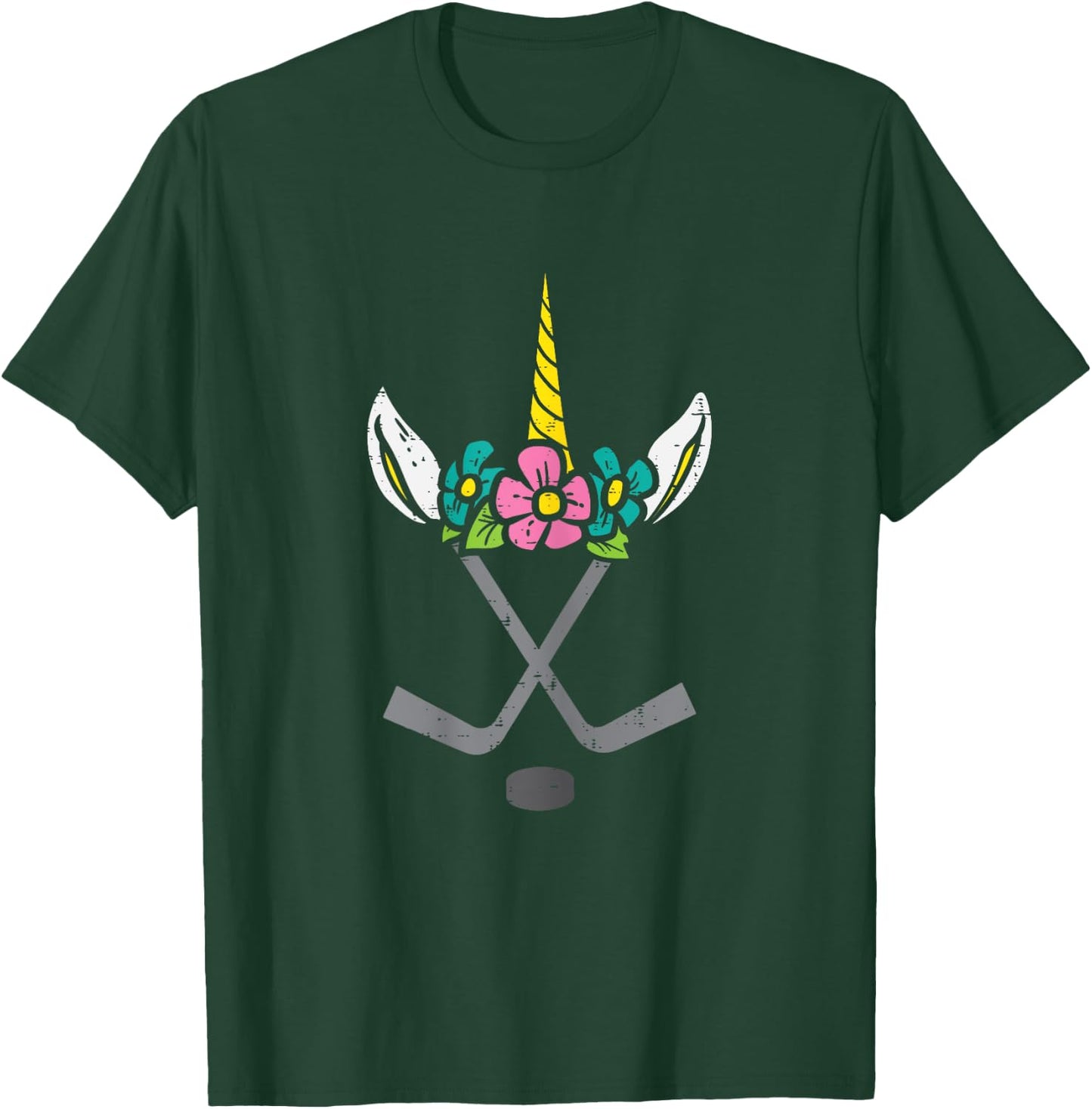 Unicorn Head Ice Hockey Cute Sports Player Girls Kids Women T-Shirt - T-Shirt | Forest