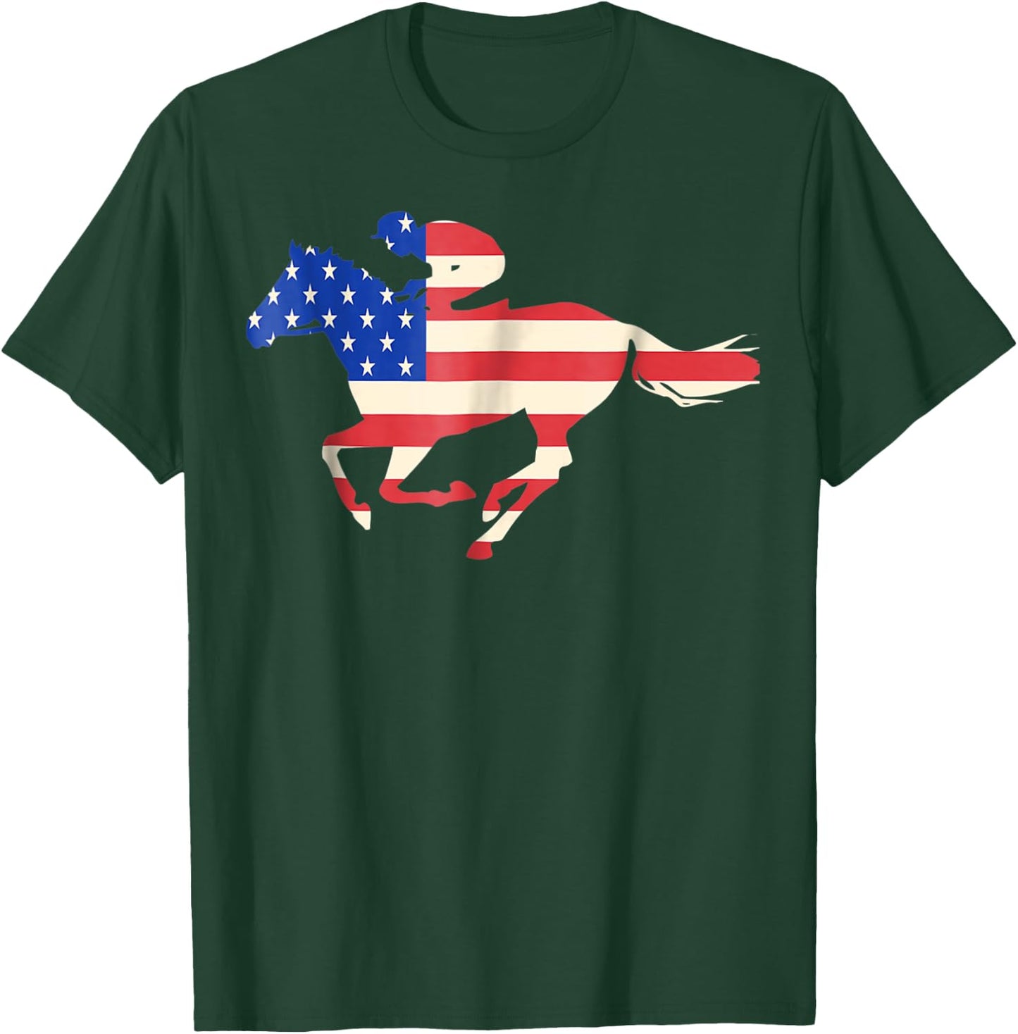 Horse Racing American Flag Equestrian Jockey Women Girls Kids Men T-Shirt - T-Shirt | Forest