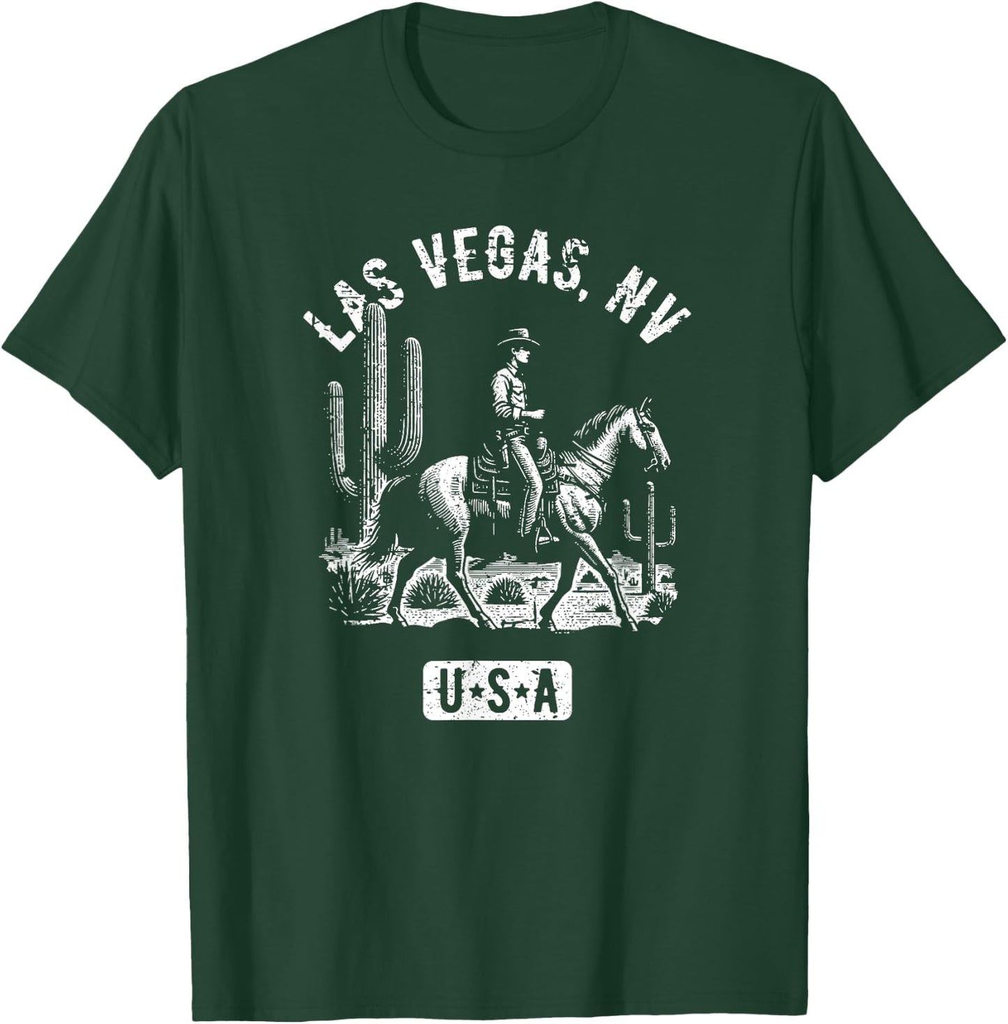 Las Vegas Nevada USA Cowboy Horse Distressed Style Design T-Shirt - T-Shirt | Forest