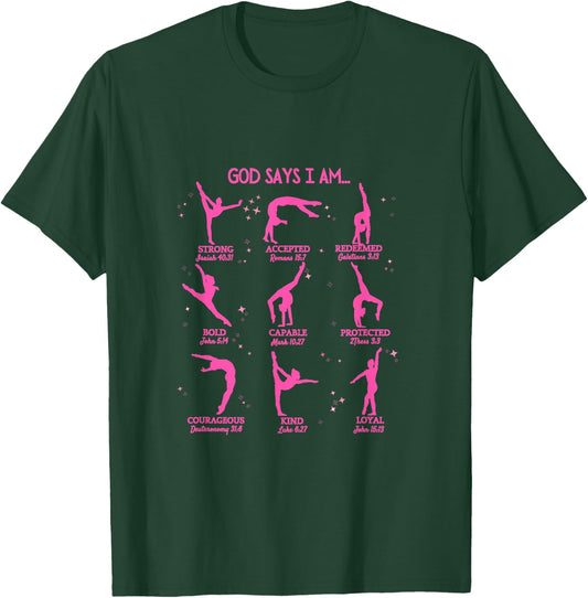 Gymnastics God Says I Am Bible Verse Gymnast Christian Jesus T-Shirt - T-Shirt | Forest