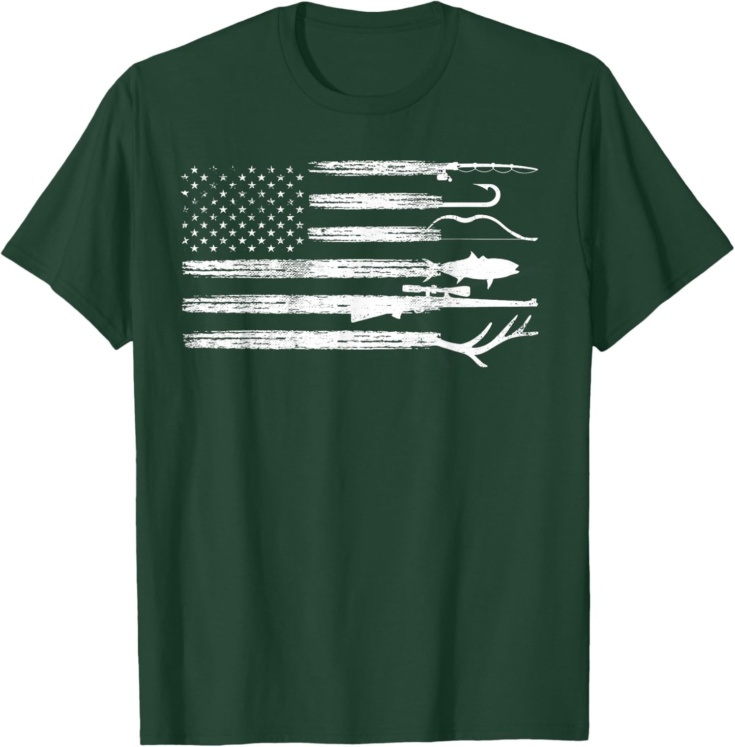 Fishing Flag Deer Buck Camoflage Hunting Fishing T-Shirt - T-Shirt | Forest