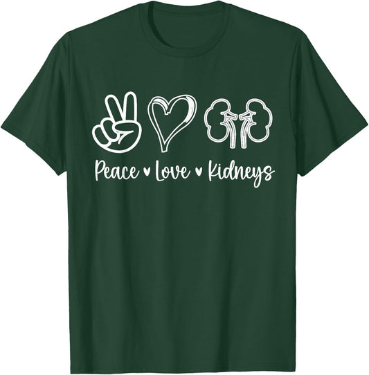 Peace Love Kidneys Leopard Dialysis Nurse Kidney Awareness T-Shirt - T-Shirt | Forest