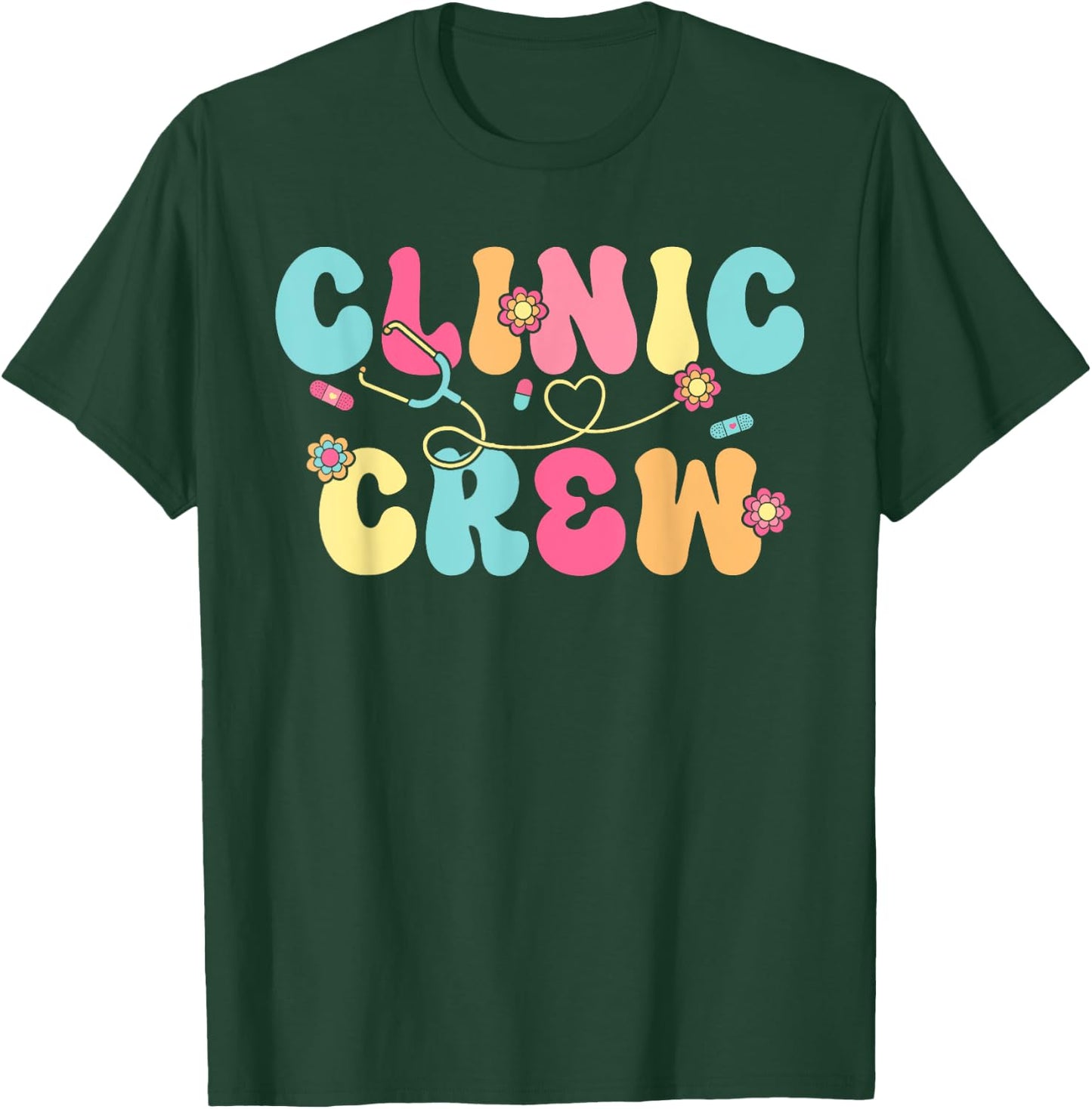 Clinic Crew For School Nurse Groovy (On Back) T-Shirt - T-Shirt | Forest