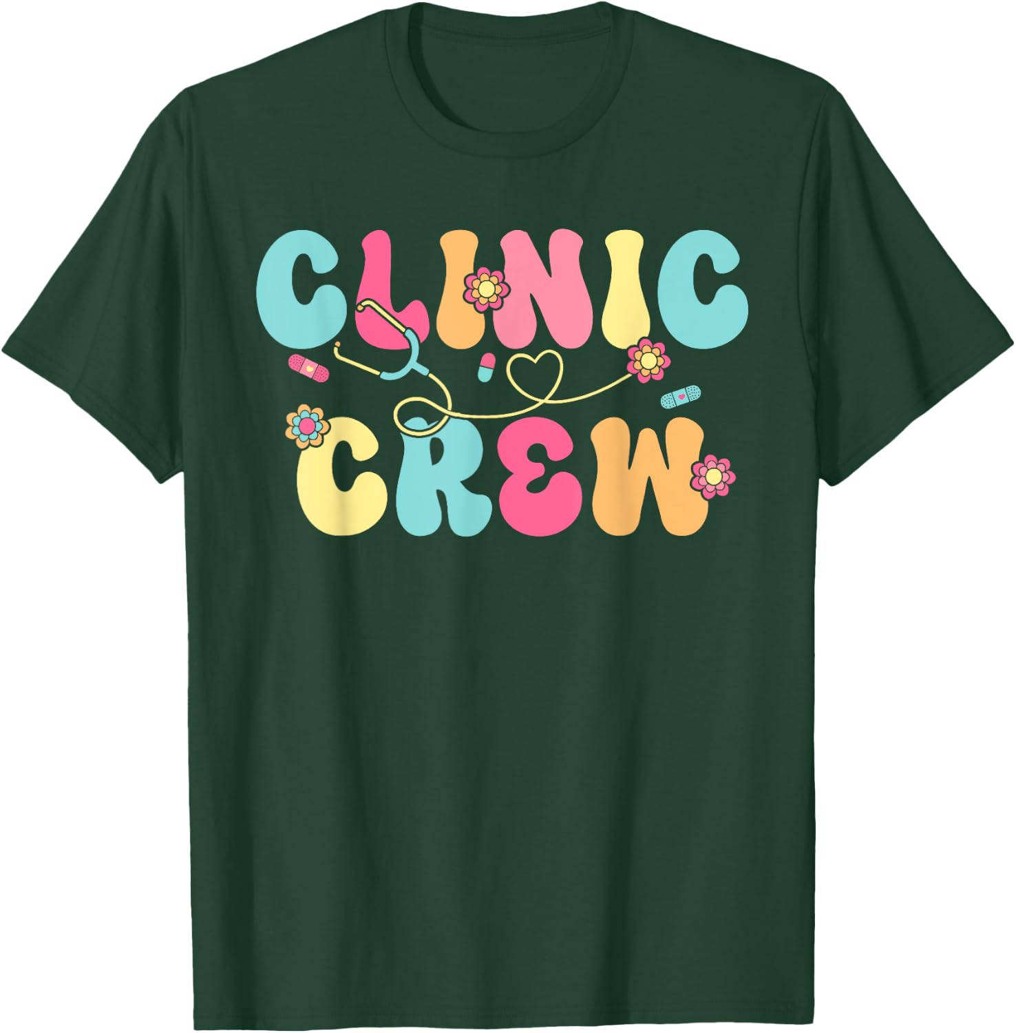 Clinic Crew For School Nurse Groovy (On Back) T-Shirt - T-Shirt | Forest