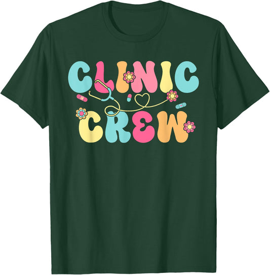 Clinic Crew For School Nurse Groovy (On Back) T-Shirt - T-Shirt | Forest