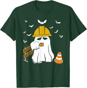 Funny Ghost Drink Coffee Halloween Construction Worker T-Shirt - T-Shirt | Forest