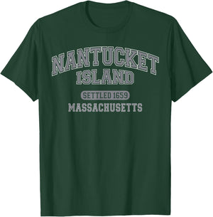 Nantucket Island Massachusetts Vintage Sports Grey T-Shirt - T-Shirt | Forest