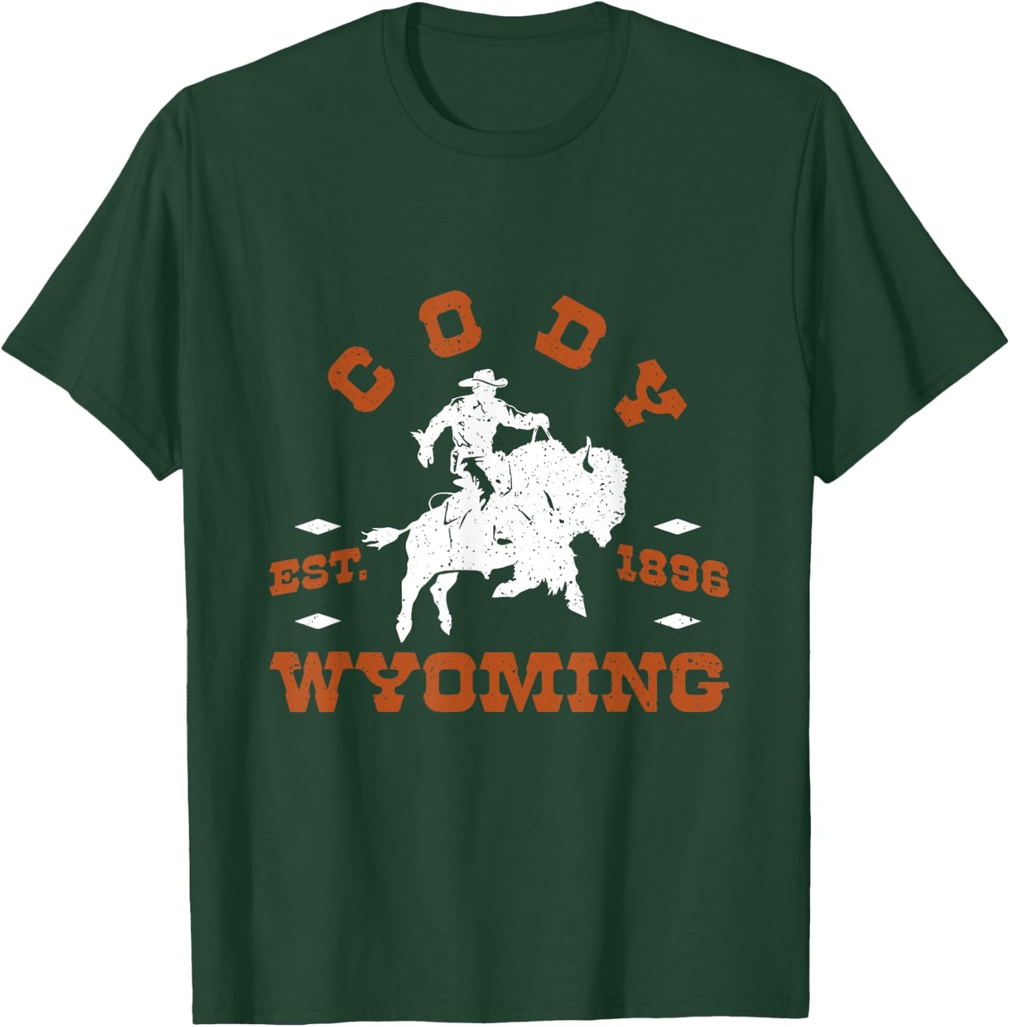 Vintage Retro Wyoming Cody Cowboy Riding Bison T-Shirt - T-Shirt | Forest