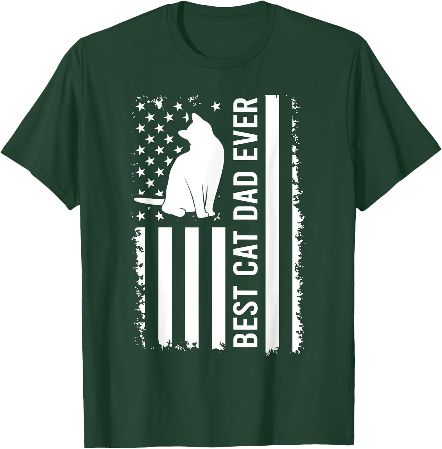 Men's Cat Dad US Flag Kitty Daddy Dad Christmas Fathers Day T-Shirt - T-Shirt | Forest
