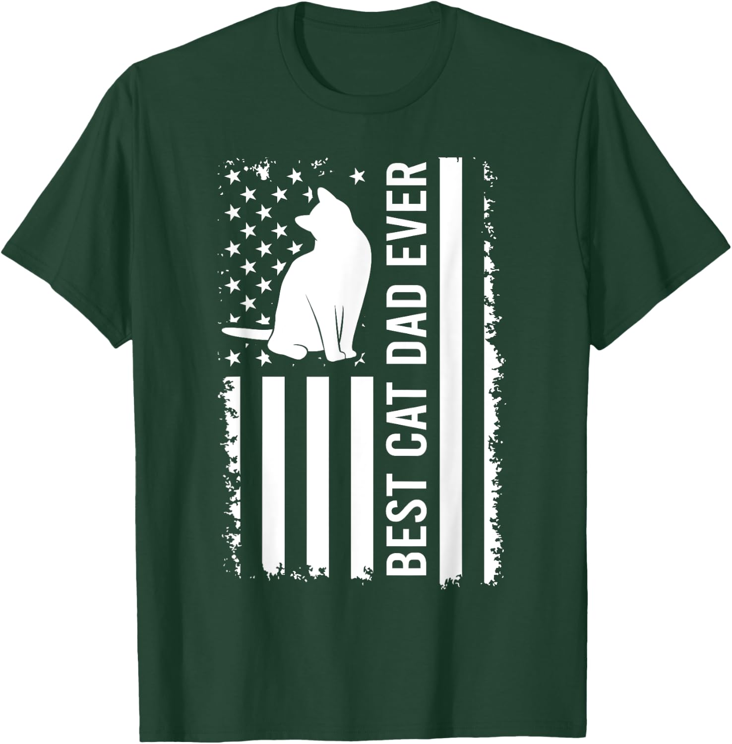Men's Cat Dad US Flag Kitty Daddy Dad Christmas Fathers Day T-Shirt - T-Shirt | Forest