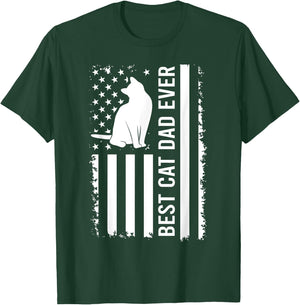 Men's Cat Dad US Flag Kitty Daddy Dad Christmas Fathers Day T-Shirt - T-Shirt | Forest