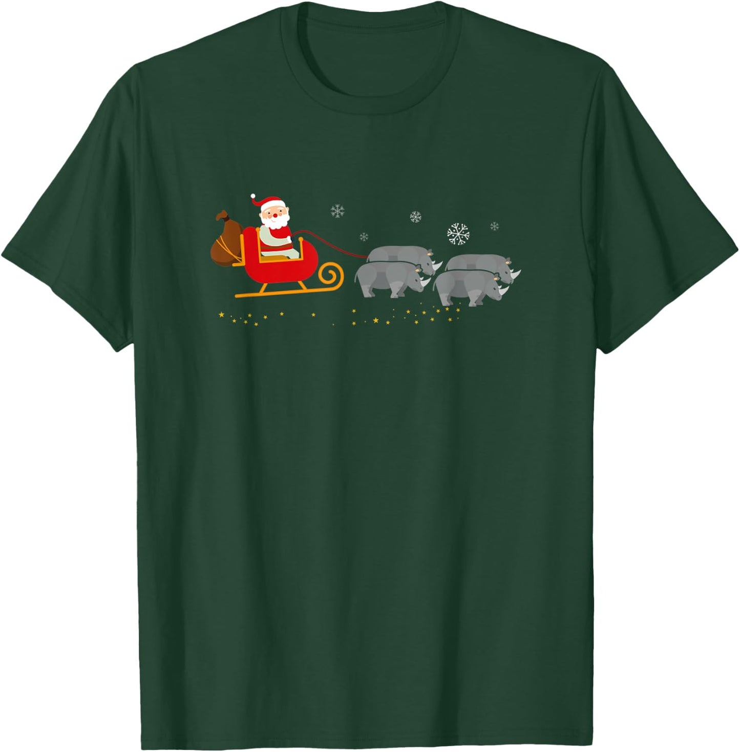 Rhinos Pulling Santa Sleighs Rhinoceros Reindeer Christmas T-Shirt - T-Shirt | Forest
