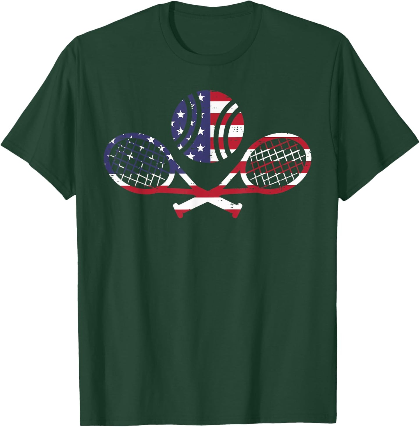 US Flag Tennis Ball Racket Vintage Patriotic Men Women Kids T-Shirt - T-Shirt | Forest