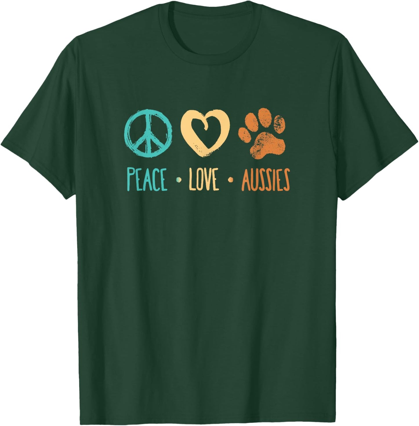 Peace Love Aussies Paw Print Retro Dog Lover T-Shirt - T-Shirt | Forest