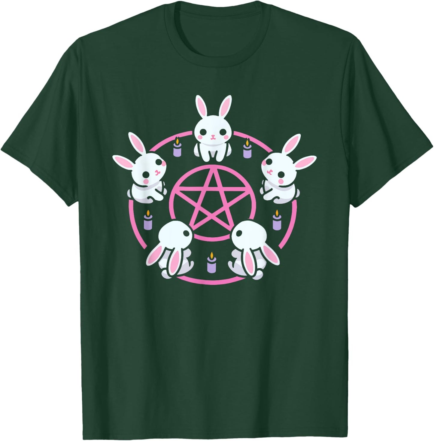 Bunny Rabbit Pentacle Pentagram Pink Pastel Goth Dark Humor T-Shirt - T-Shirt | Forest
