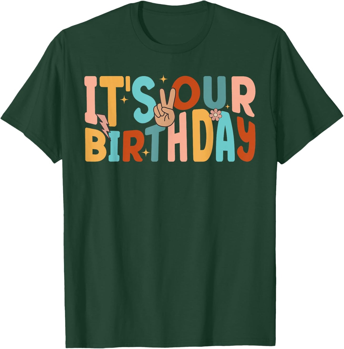 It's Our Birthday Twins Matching Girl's Women's Groovy Retro T-Shirt - T-Shirt | Forest