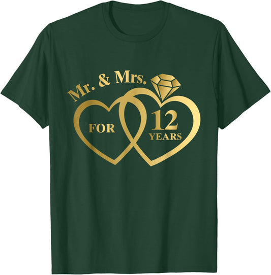 Mr And Mrs For 12 Years 12th Wedding Anniversary Couple T-Shirt - T-Shirt | Forest