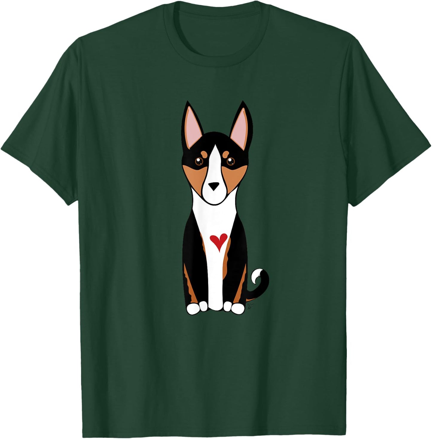Tricolor Basenji Dog - Hound Breed - with a red heart T-Shirt - T-Shirt | Forest