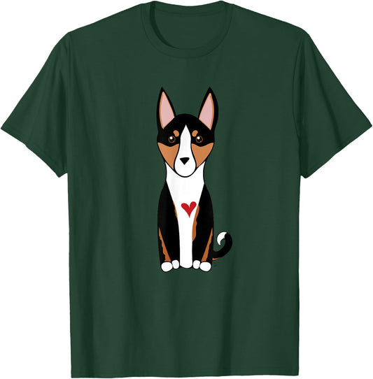 Tricolor Basenji Dog - Hound Breed - with a red heart T-Shirt - T-Shirt | Forest