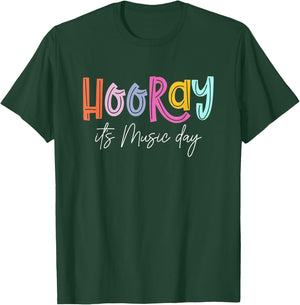 Hooray It's Music Day Music Teacher Back To School 2024 T-Shirt - T-Shirt | Forest