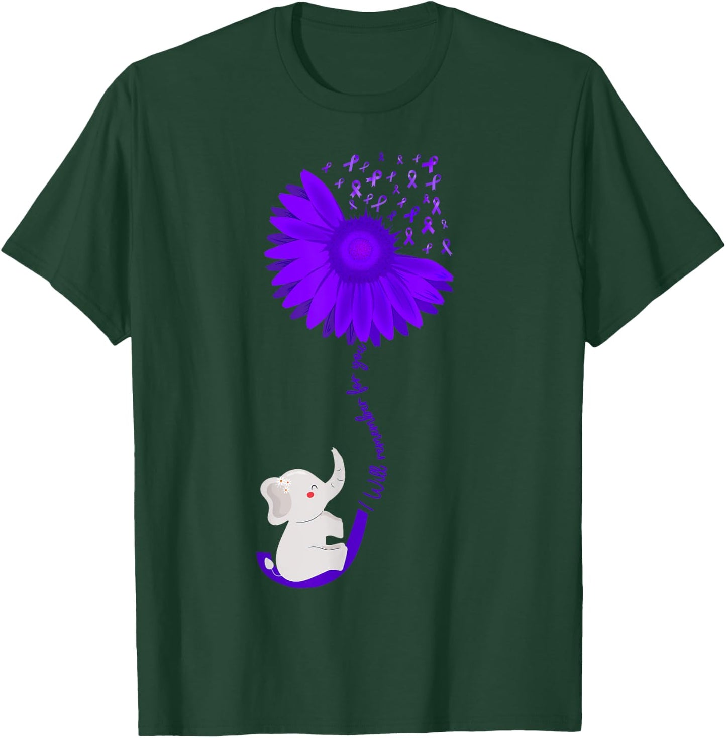 Elephant I Will Remember For You purple Sunflower Alzheimer T-Shirt - T-Shirt | Forest