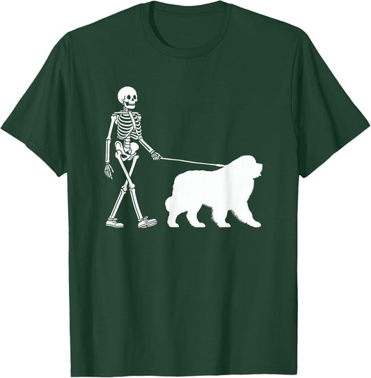 Skeleton Walking a Newfoundland Dog Halloween Outfit Men Women Kids T-Shirt - T-Shirt | Forest